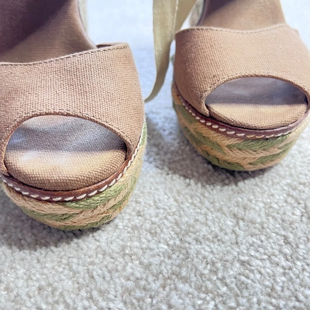 Tory Burch Linley Espadrille Wedges Heels Sandals Shoes Tan 8